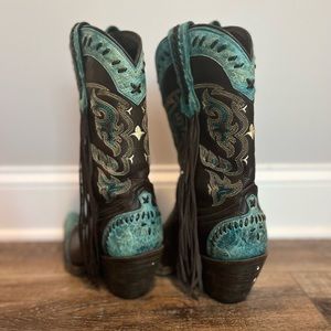 Lucchessee fringe brown and turquoise boots